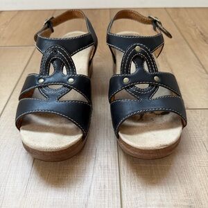 Dansko Sandals Sigrid Shoes Black Leather Slingback Wedge Platform 40 (US 8.5)